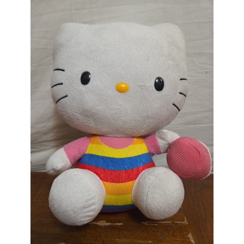 Sanrio Ty Hello Kitty Rainbow Colorful Stuffed Plush Animal Toy Holding Cupcake
